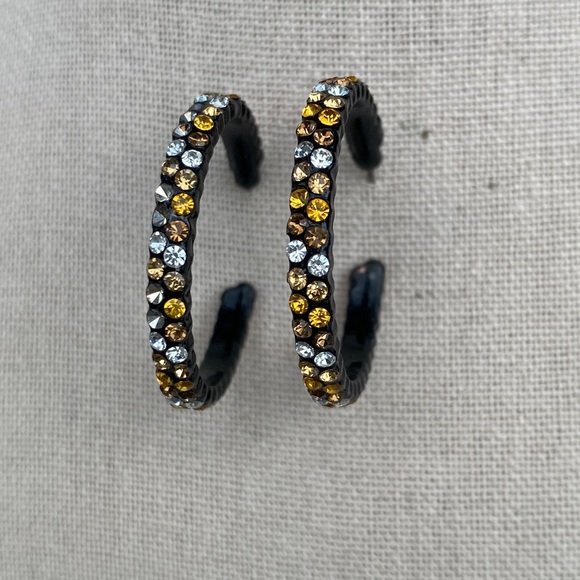 Black Hoop Earrings with Microcrystals in Silver, Gold, Bronze - Picture 3 of 4